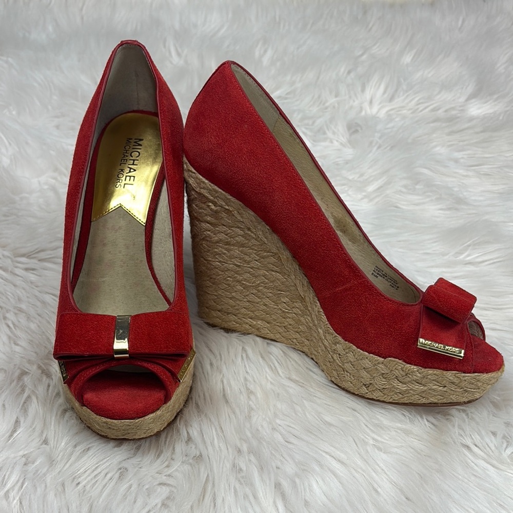 Michael Kors Red Orange Wedge Peep Toe Shoes